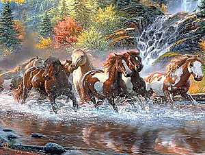 Painting by numbers - Horses near the waterfall, 40x50cm