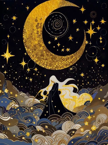 Numbered painting with gold leaf - Black canvas. Moonflower and Black Rose, 40x50cm
