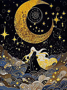Numbered painting with gold leaf - Black canvas. Moonflower and Black Rose, 40x50cm