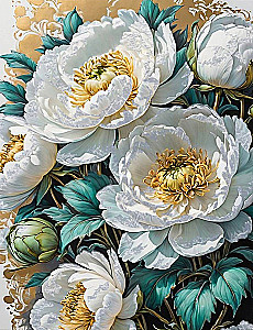 Numbered painting with platinum leaf - White flowers, 40x50cm