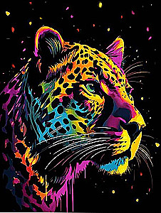 Paint by numbers - Black canvas. Colorful leopard, 40x50cm