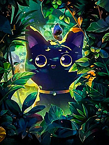 Painting by numbers - Black canvas. Cat Art. 40x50cm