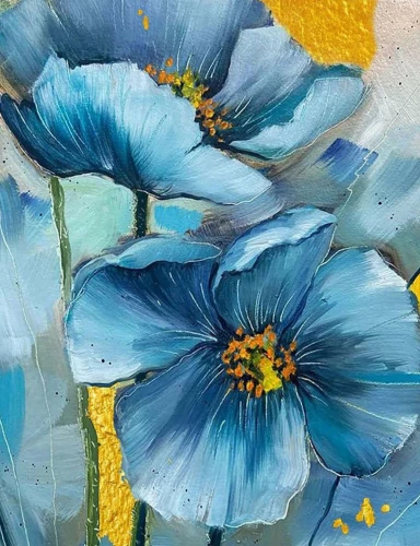 Paint by Numbers with Gilding - Blue Flowers, 40x50cm
