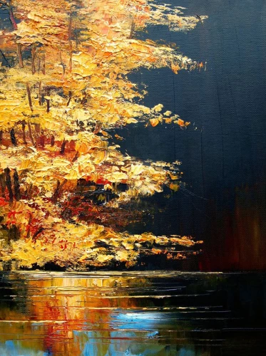 Numbered Painting with Gold Leaf - Golden Autumn, 40x50cm
