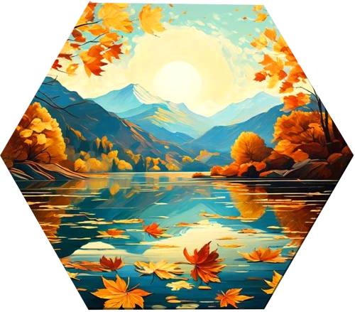 Glezna pēc numuriem ar zeltu - Heksagons. Rudens ainava kalnos, 37x32cm