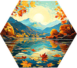 Numbered painting with gold leaf - Hexagon. Autumn landscape in the mountains, 37x32cm