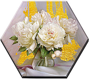 Numbered Painting with Gold Leaf Hexagon - Elderberry. Random Bouquet, 37x32cm