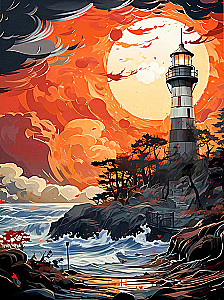 Paint by Numbers - Lighthouse at Sunset, 40x50cm