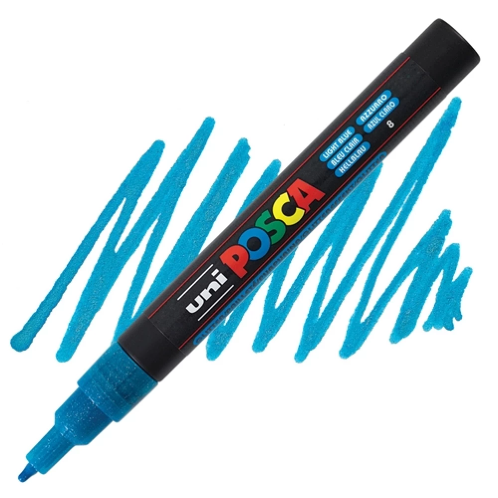 Marker UNI Posca PC-3ML, helesinine sädelustega (8)