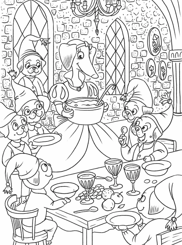 Märchenhafte Dachshunde. Kolorieren Sie 21 Illustration, inspiriert von bekannten Märchen