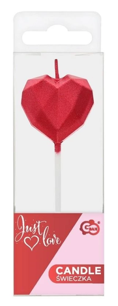 Svečs tortam - HEART Diamond, sarkans (10.5x3.5)