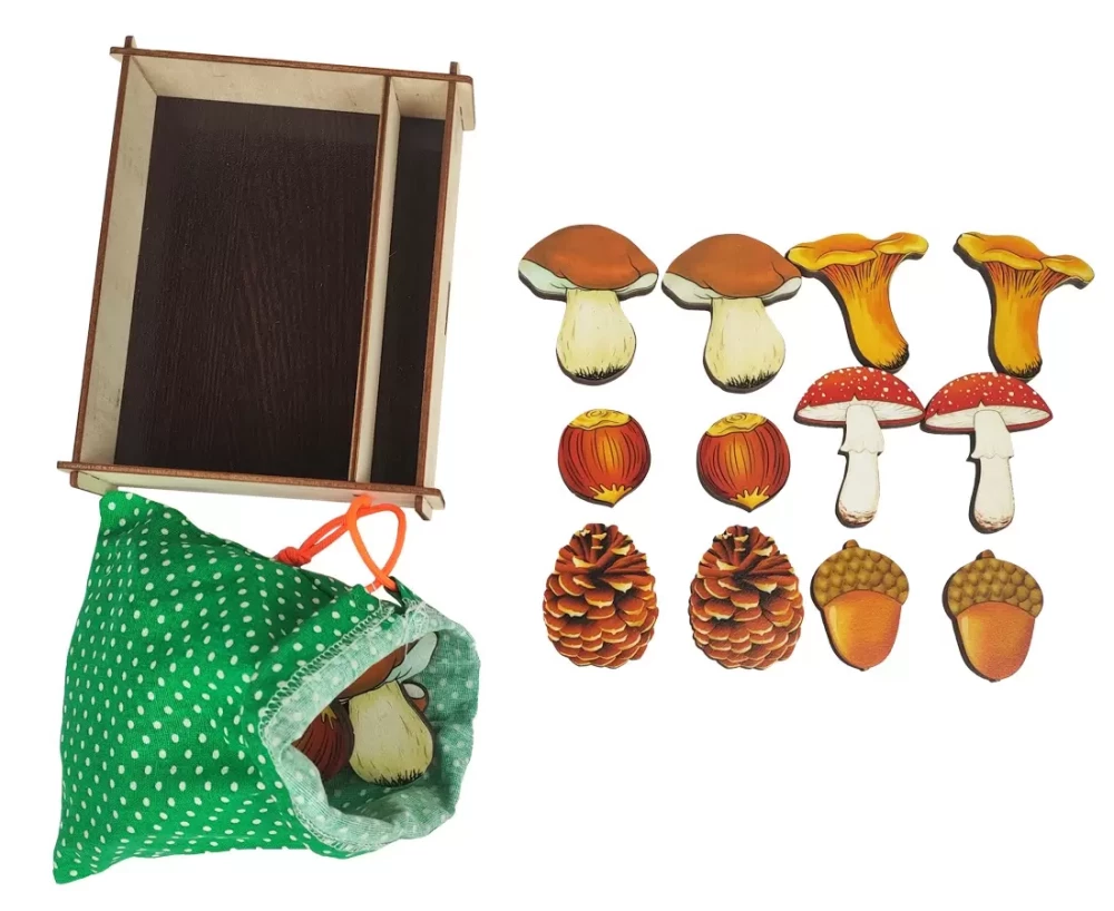 Zählmaterial in einem Beutel - Geschenke des Waldes