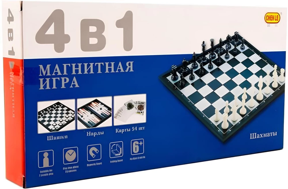 Szachy, warcaby, backgammon i karty. 4 w 1 magnetyczne z planszą do gry
