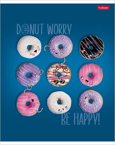 Тетрадь в клетку, 48 листов - Donut Worry, в ассортименте