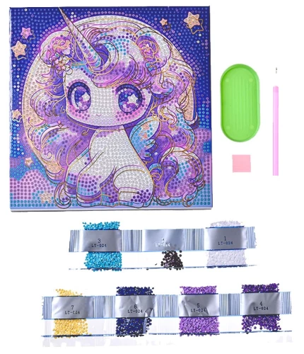 Diamantmosaik mit goldenem Prägedruck - Einhorn, vollständige Ausführung