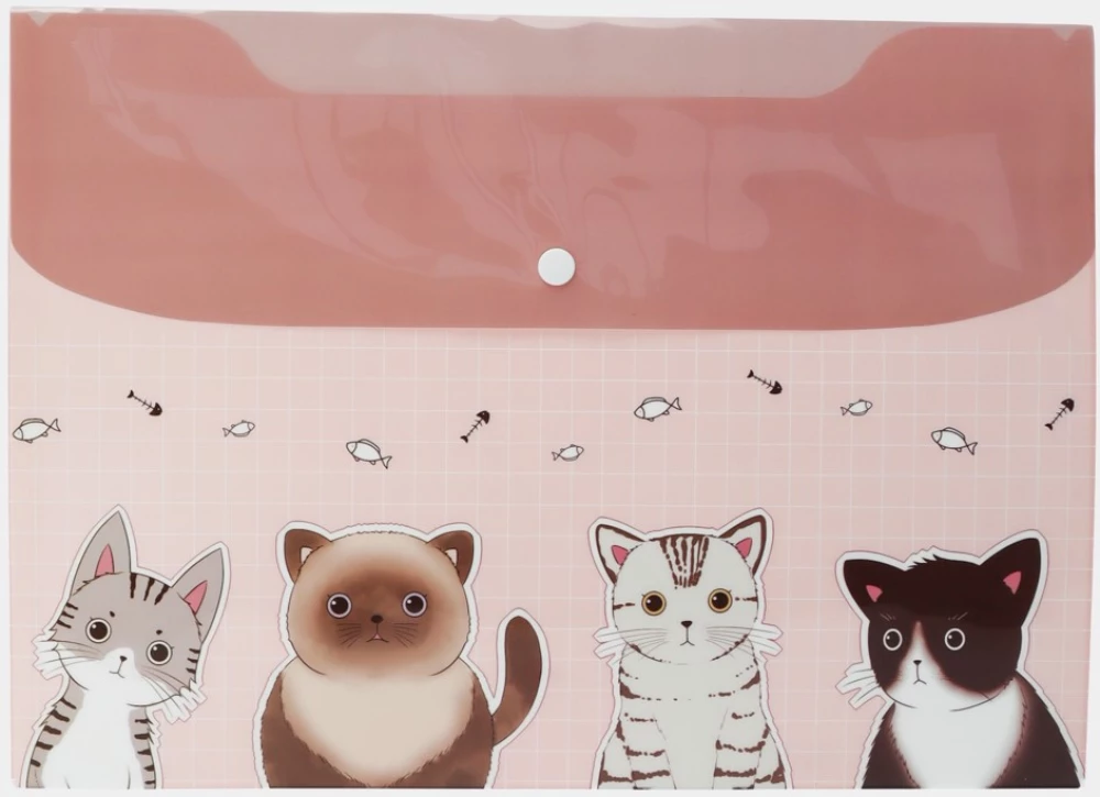 Office Folder - Kittens, plastic, with button, assorted