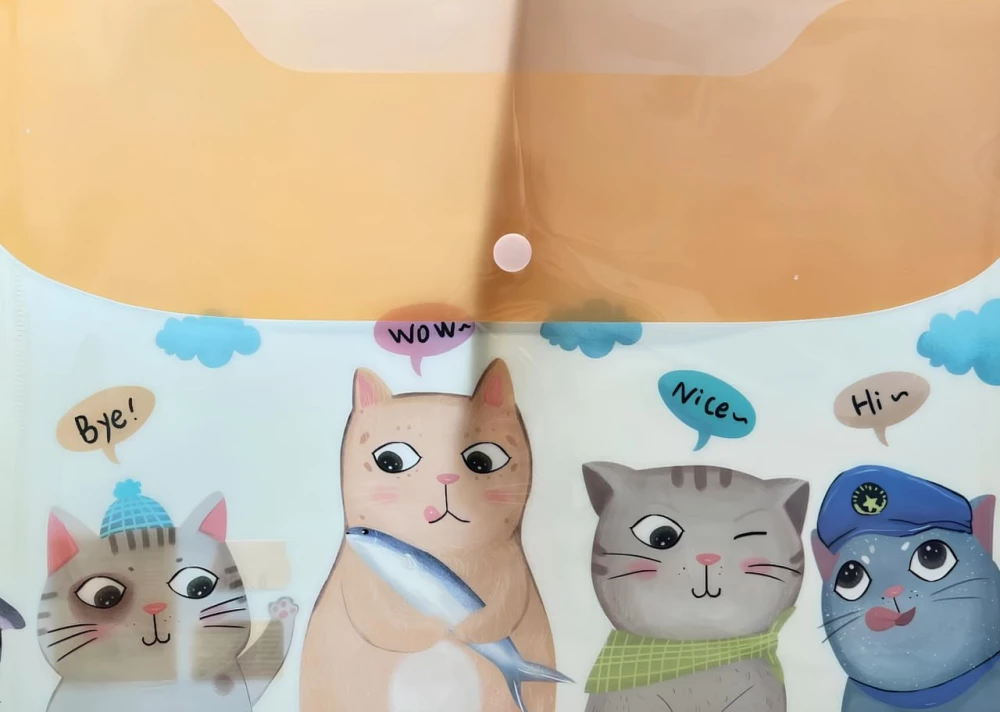 Office Folder - Kittens, plastic, with button, assorted