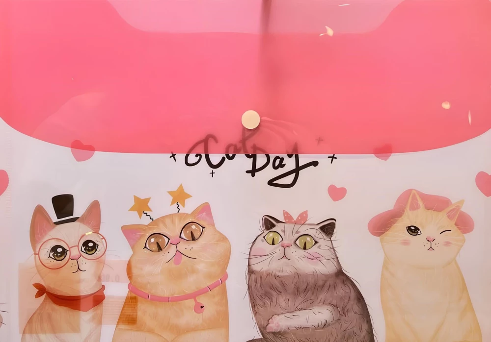 Office Folder - Kittens, plastic, with button, assorted
