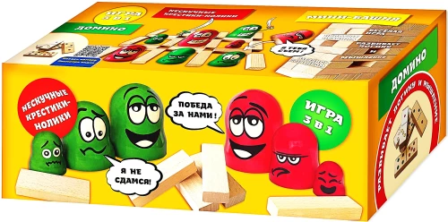 Lauamäng - (3in1) Mini-torn, Dominos, Ristigrats
