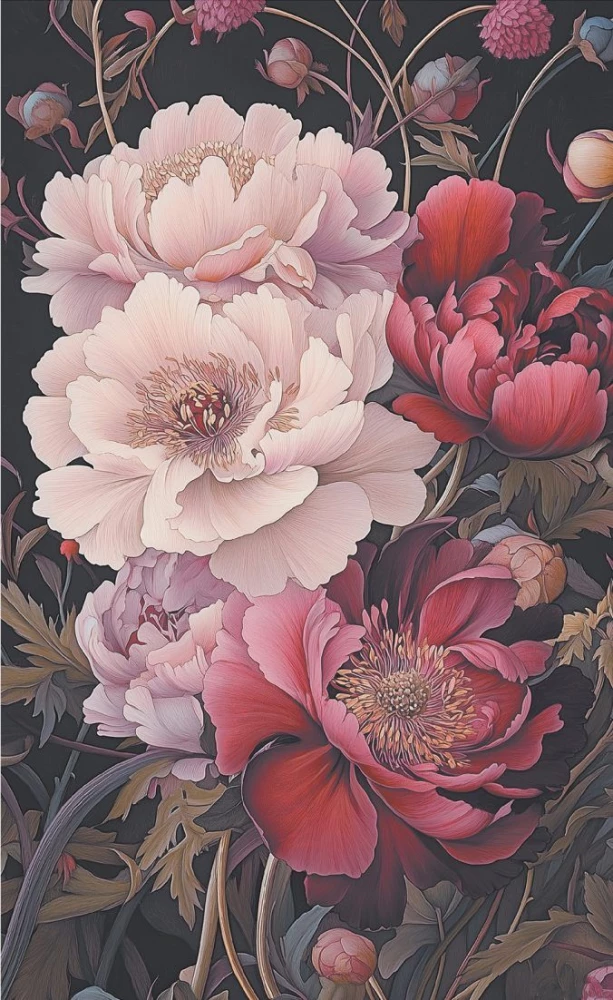 Creative Notebook. Inspired by William Morris (peonies on a dark background)
