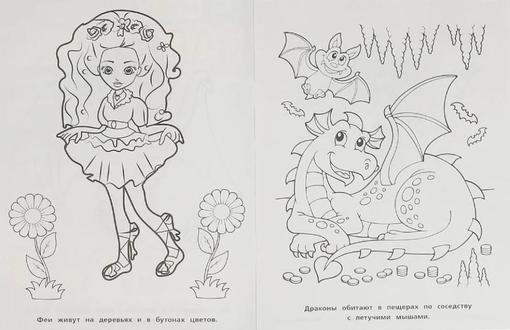 Feen und Drachen. Malbuch Cartoon
