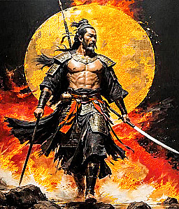 Numbered Painting Black Canvas with Gold Leaf - Japanese Samurai