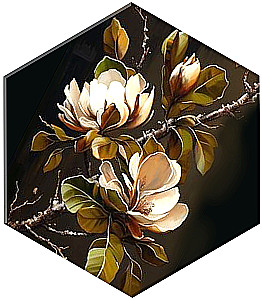 Malerei nach Zahlen schwarzer Leinwand mit Blattgold Hexagon - Weiße Magnolie, 37x32 cm