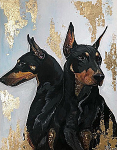 Numbered Painting with Gold Leaf - Doberman Dogs