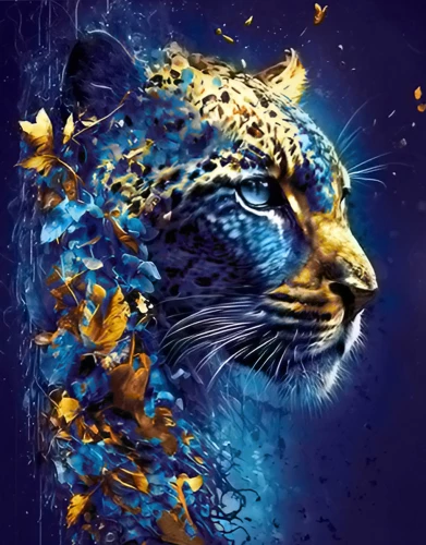 Numbrite painting with gold leaf - Neon leopard