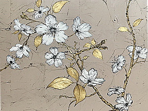 Numbered Painting with Gold Leaf - Magnolia Flowers