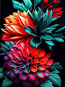 Obraz według numerów czarna płótno - Kolorowe kwiaty, 40x50 cm