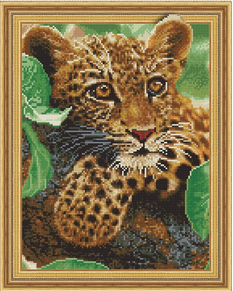 3D deimantų mozaika su uždėtu rėmu - Leopardas