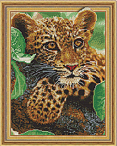 3D deimantų mozaika su uždėtu rėmu - Leopardas