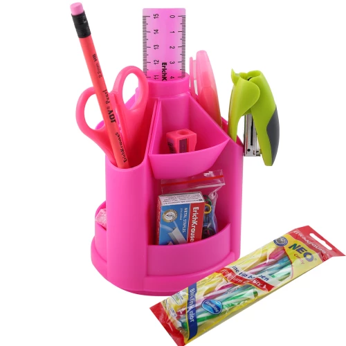 Kontoritarvete komplekt, 14 kokku, pöörlev, roosa värv, Mini Desk Neon Solid