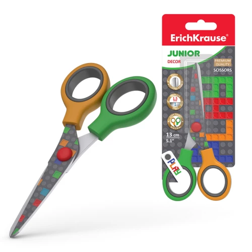 Käärid ErichKrause Junior Decor, Color Bricks lõikeprindiga, 13 cm