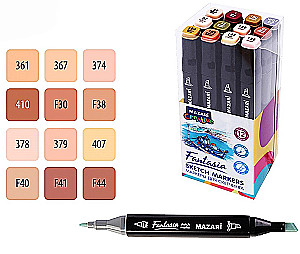 Doppelseitige Skizzenmarker-Set FANTASIA, 12 Farben