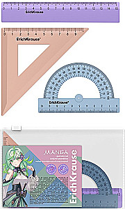 Geometrisches Set klein aus Plastik - Manga, (Lineal, Winkelmesser, Geodreieck), assortiert