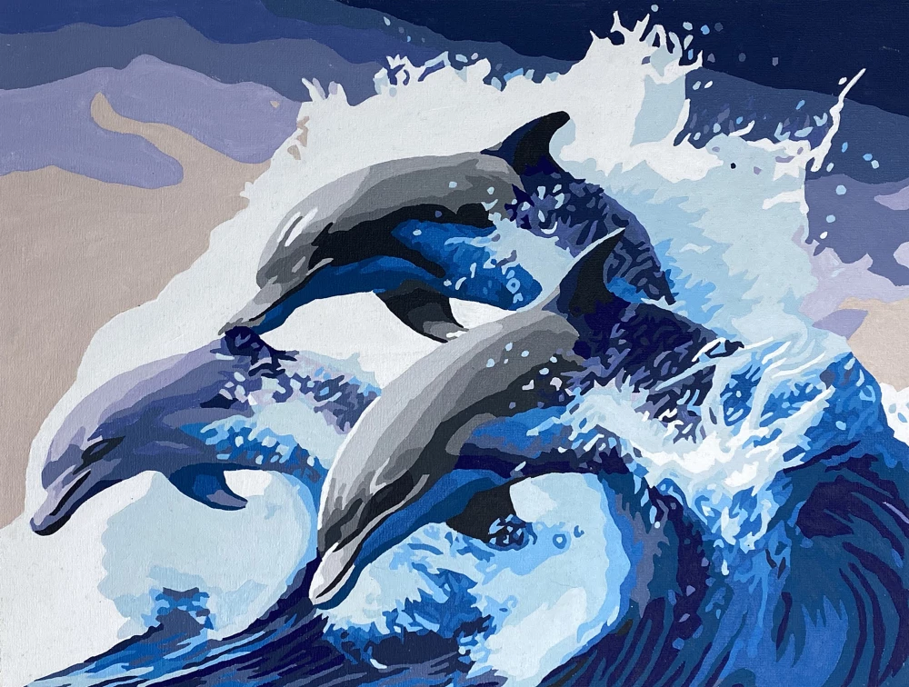 Numbered Painting with Glow-in-the-Dark Paint - Dolphins in the Sea