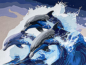 Numbered Painting with Glow-in-the-Dark Paint - Dolphins in the Sea