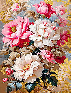 Numbered painting with gold leaf - Zhostovo painting