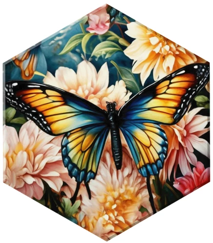 Glezna pēc numuriem Hexagon - Taureņu Machaon, 37x32 cm