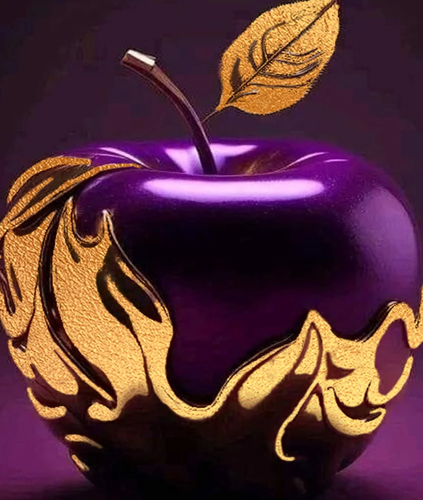 Numbered Painting with Gold Leaf - Purple Apple
