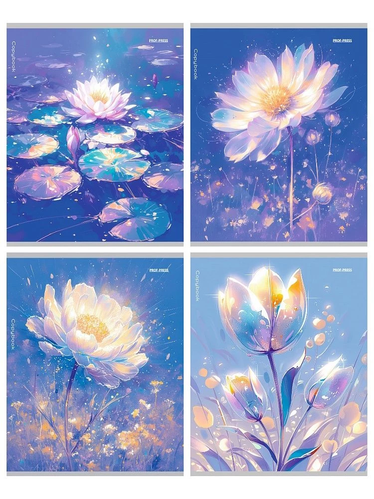 Notebook - Flowers Under the Moon, A5, 96 sheets, grid, assorted