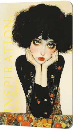 Bloknot Inspiration. Art. Notes. Klimts (kudrains brunete melnā kleitā)