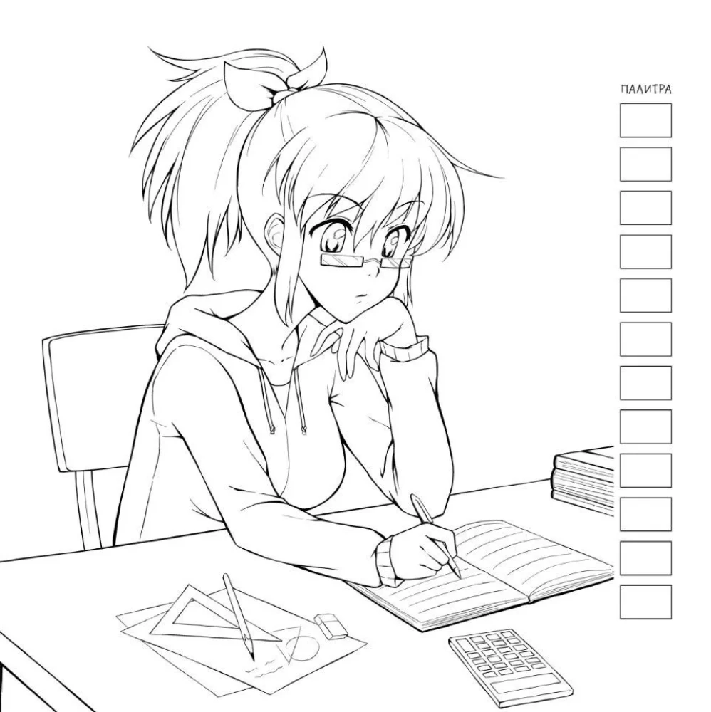 Anime! Piešimo knyga darbui su žymekliais. Mergaitė su laišku