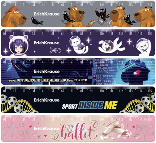 Plastic ruler, 15 cm (assorted designs of 5)