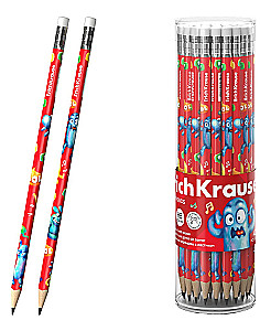 Charcoal pencil ErichKrause Jolly Friends, triangular, with eraser, HB. assorted