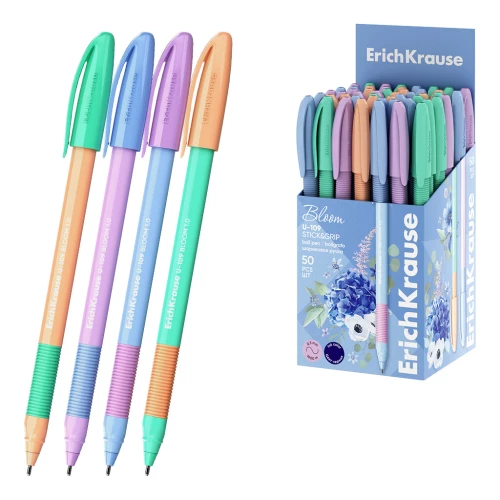 Długopis kulkowy ErichKrause U-109 Stick&Grip Pastel Bloom 1.0, technologia Ultra Glide, kolor atramentu niebieski, w asortymencie