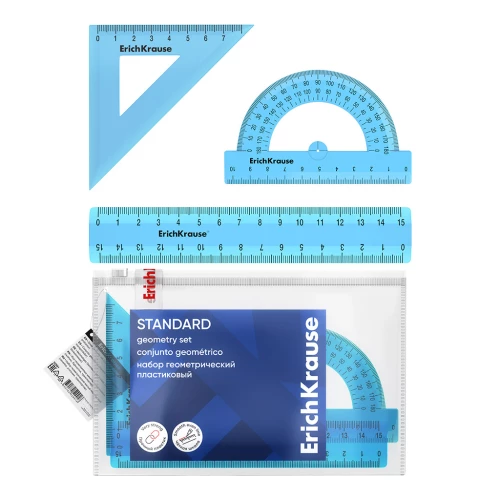 Small geometric set plastic ErichKrause Standard, (ruler, triangle, protractor), blue