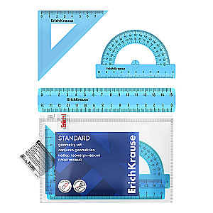 Geometrieset klein aus Plastik ErichKrause Standard, (Lineal, Winkelmesser, Geodreieck), blau